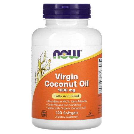 Кокосова олія першого віджиму, Virgin Coconut Oil, NOW Foods, органік, 1000 мг, 120 гелевих капсул