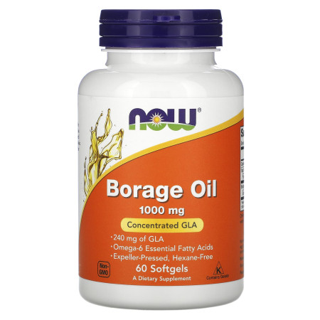 Олія огірочника, Borage Oil, NOW Foods, концентрація ГЛК, 1000 мг, 60 гелевих капсул