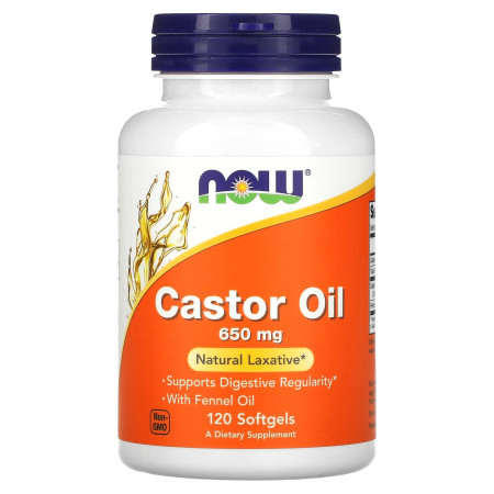 Касторова олія, Castor Oil, NOW Foods, 650 мг, 120 гелевих капсул