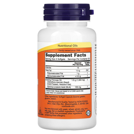 Олія вечірньої примули, Evening Primrose Oil, NOW Foods, 500 мг, 100 гелевих капсул