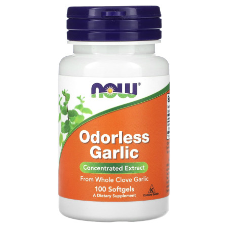 Чеснок, Odorless Garlic, NOW Foods, без запаха, концентрированный экстракт, 100 гелевых капсул (25 мг в одной гелевой  капсуле)
