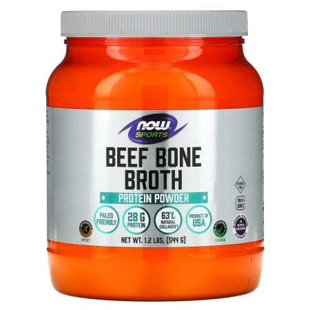 Бульйон із яловичих кісток, Beef Bone Broth, NOW Foods, Sports, протеїновий порошок, 544 г