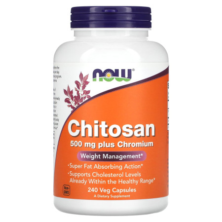 Хітозан, Chitosan, NOW Foods, 500 мг, 240 вегетаріанських капсул