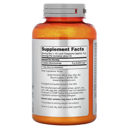 Креатин моногідрат, Creatine Monohydrate, NOW Foods, Sports, чистий порошок, 227 г