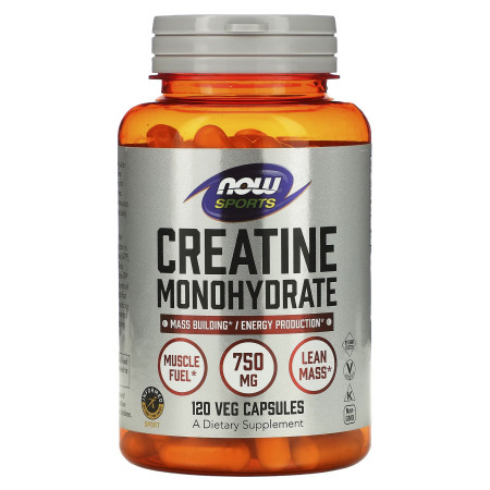 Креатин моногидрат, Creatine Monohydrate, NOW Foods, Sports, 750 мг, 120  вегетарианских капсул