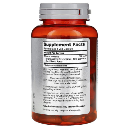 Трибулус, Tribulus, NOW Foods, Sports, мужское здоровье, 500 мг, 100 вегетарианських капсул
