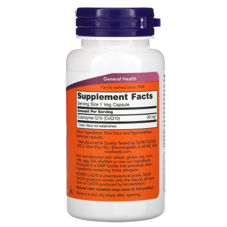 Коензим Q10, CoQ10, Now Foods, 30 мг, 120 капсул