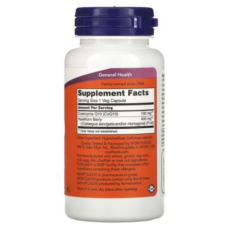 Коэнзим Q10, CoQ10, Now Foods, 100 мг, с ягодами боярышника, 90 капсул