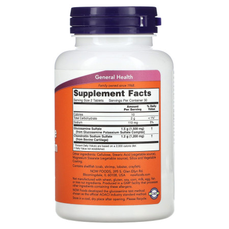 Глюкозамин и хондроитин, Glucosamine & Chondroitin, NOW Foods, 60 таблеток