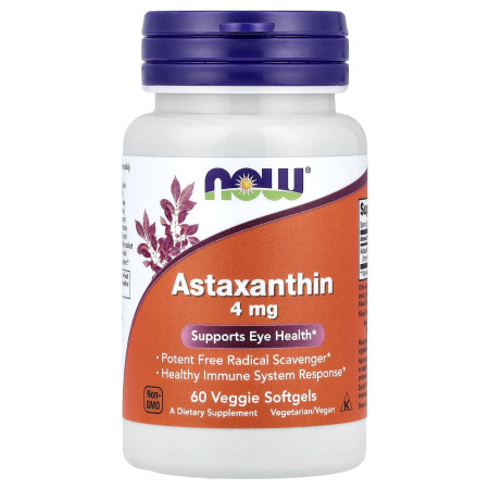 Астаксантин, Astaxanthin, Now Foods, 4 мг, 60 вегетаріанських капсул