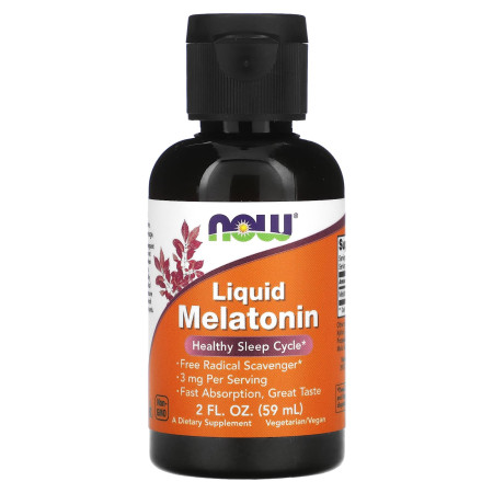 Мелатонін, Liquid Melatonin, Now Foods, рідкий, 3 мг, 59 мл 