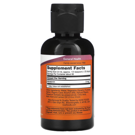 Мелатонін, Liquid Melatonin, Now Foods, рідкий, 3 мг, 59 мл 
