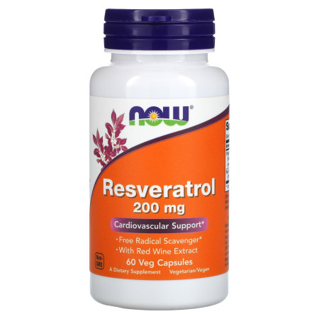 Ресвератрол, Resveratrol, Now Foods, 200 мг, 60 вегетарианских капсул