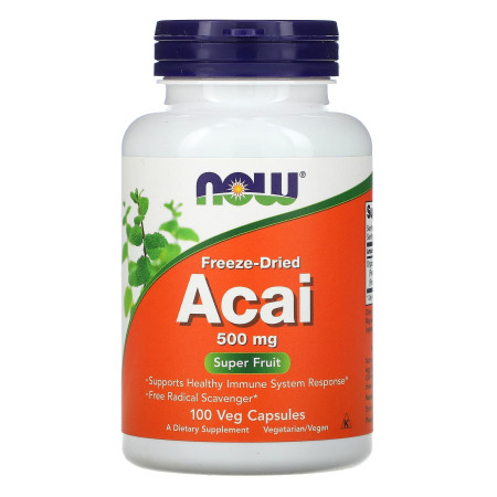 Асаї, Freeze-Dried Acai, Now Foods, сублімовані ягоди, 500 мг, 100 вегетаріанських капсул