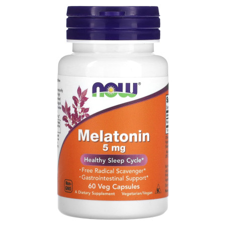 Мелатонін, Melatonin, Now Foods, 5 мг, 60 вегетаріанських капсул