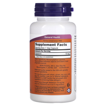 Мелатонін, Melatonin, NOW Foods, 10 мг, 100 вегетаріанських капсул