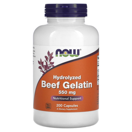 Гідролізований яловичий желатин, Hydrolyzed Beef Gelatin, NOW Foods, 550 мг, 200 капсул