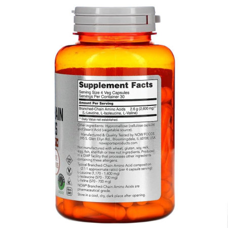 BCAA аминокислоты с разветвленной цепью, Amino Acids, Now Foods, Sports, 120 растительных капсул