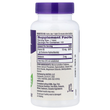 Мелатонін, Melatonin, Natrol, 3 мг, 100 таблеток сповільненого вивільнення
