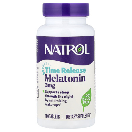 Мелатонин, Melatonin, Natrol, 3 мг, 100 таблеток замедленного высвобождения