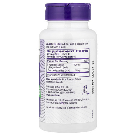 Гинкго билоба, Ginkgo Biloba, Natrol, 120 мг, 60 капсул