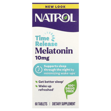 Мелатонін, Melatonin, Natrol, повільне вивільнення, 10 мг, 60 таблеток