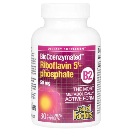 Вітамін B2, рибофлавін-5'-фосфат, BioCoenzymated, Natural Factors, 50 мг, 30 вегетаріанських капсул