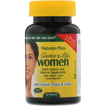 Мультивітаміни для жінок, Multi-Vitamin and Mineral, Nature's Plus, Source of Life, з цілісними харчовими концентратами, 60 таблеток