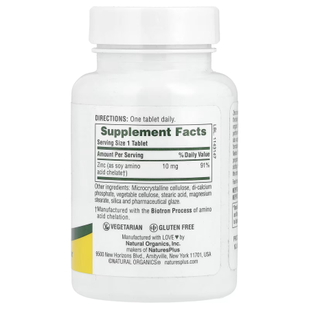 Цинк, Zinc, Nature's Plus, 10 мг, 90 таблеток