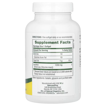  Лецитин, Lecithin, Nature's Plus, 1200 мг, 90 капсул