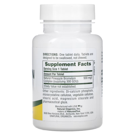 Бромелайн, Bromelain, Nature's Plus, 500 мг, 60 таблеток