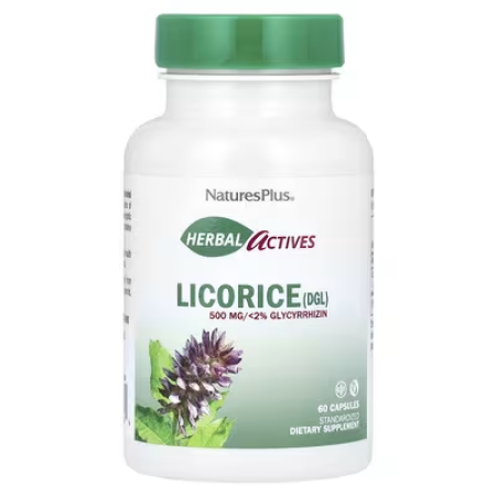 Корінь солодки, Licorice (DGL) Nature's Plus, Herbal Actives, 500 мг, 60 капсул