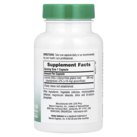 Корінь солодки, Licorice (DGL) Nature's Plus, Herbal Actives, 500 мг, 60 капсул