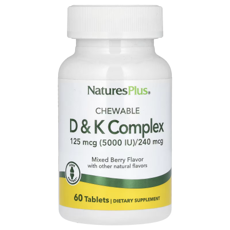Вітаміни D і K, жувальний комплекс, Chewable D&K Complex, Nature's Plus, зі смаком ягід, 60 жувальних таблеток