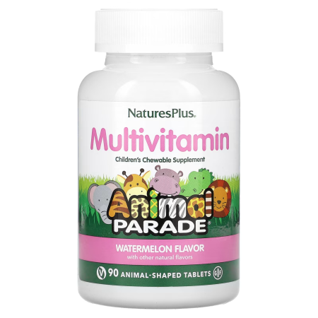 Мультивітаміни та мінерали для дітей, Animal Parade Multivitamin, NaturesPlus, зі смаком кавуна, 90 таблеток у формі тварин