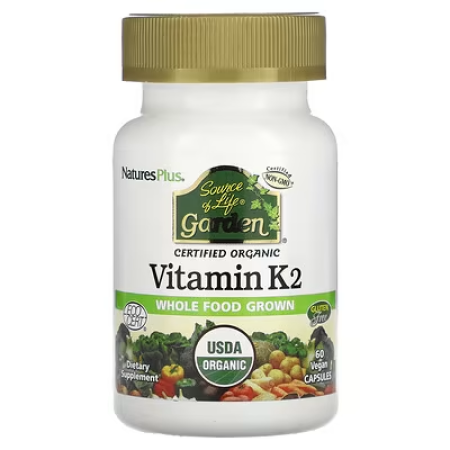 Вітамін К2, Vitamin K2, Nature's Plus, Source of Life Garden, 60 рослинних капсул