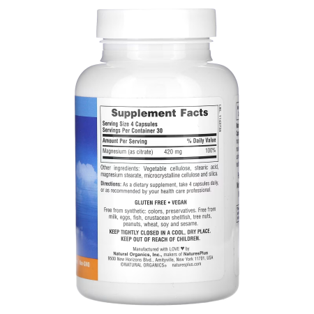 Магний, Magnesium, Nature's Plus, Kalmassure, 120 веганских капсул (105 мг на капсулу)