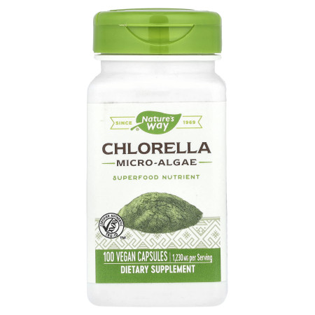 Хлорелла, Chlorella, Nature's Way, микроводоросли, 100 веганских капсул (410 мг на капсулу)