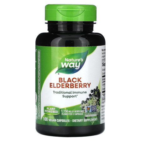 Чорна бузина, Black Elderberry, Nature's Way, 100 веганських капсул (575 мг на капсулу)