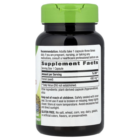 Фенхель, Fennel Seed, Nature's Way, семена, 480 мг, 100 веганских капсул