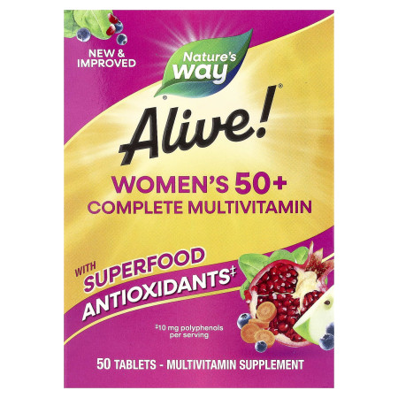 Мультивитамины для женщин от 50 лет, Alive!® Women's 50+ Complete Multivitamin, Nature's Way, 50 таблеток