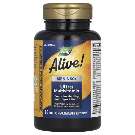 Мультивітаміни для чоловіків 50+ Alive! Men's 50+ Ultra Multivitamin, Nature's Way, 60 таблеток