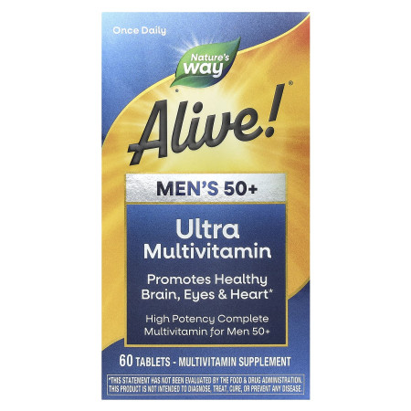 Мультивітаміни для чоловіків 50+ Alive! Men's 50+ Ultra Multivitamin, Nature's Way, 60 таблеток