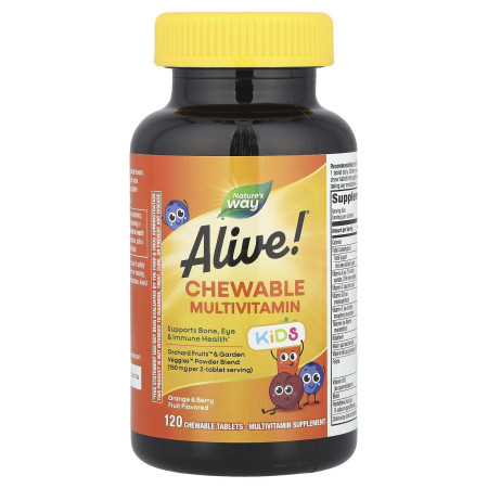 Мультивітаміни для дітей від 2 років, Alive!® Kids, Chewable Multivitamin, Nature's Way, зі смаком апельсину та ягід, 120 жувальних таблеток