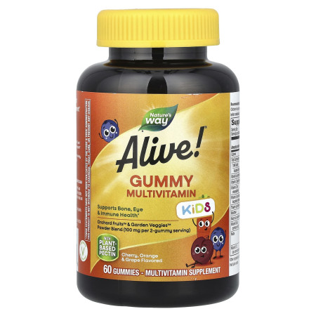 Мультивітаміни для дітей, Kids, Gummy Multivitamin, Nature's Way, Alive!, вишня, апельсин та виноград, 60 жувальних цукерок