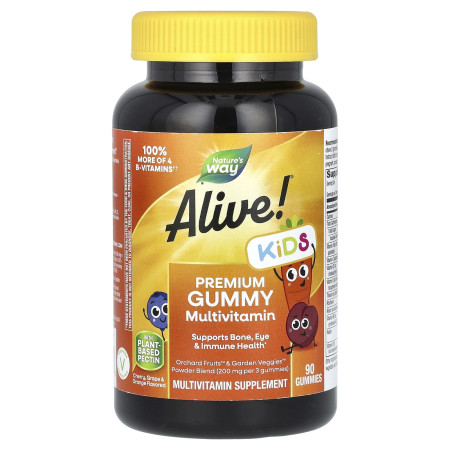 Мультивітаміни для дітей, Kids, Gummy Multivitamin, Nature's Way, Alive!, вишня, апельсин та виноград, 90 жувальних цукерок