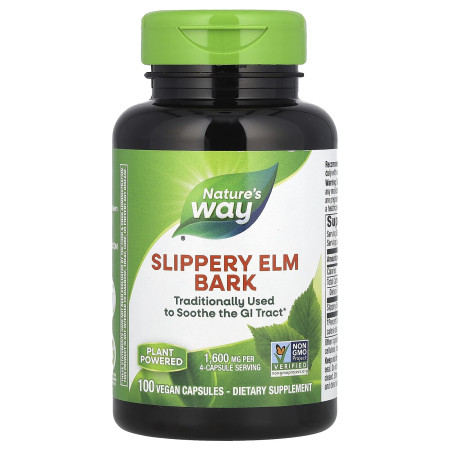 Слизький в'яз, Slippery Elm Bark, Nature's Way, 100 веганських капсул (400 мг на капсулу)