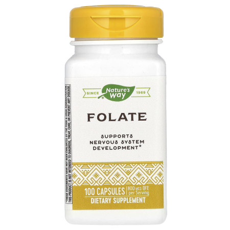 Фолат, Folate, Nature's Way, 800 мкг DFE, 100 капсул