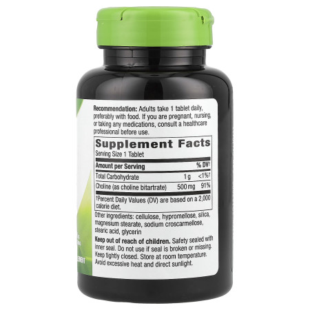 Холін, Choline, Nature's Way, 500 мг, 100 веганських таблеток