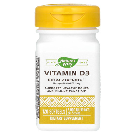 Вітамін D3, Vitamin D3, Nature's Way, підвищена сила, 50 мкг (2000 МО), 120 гелевих капсул
